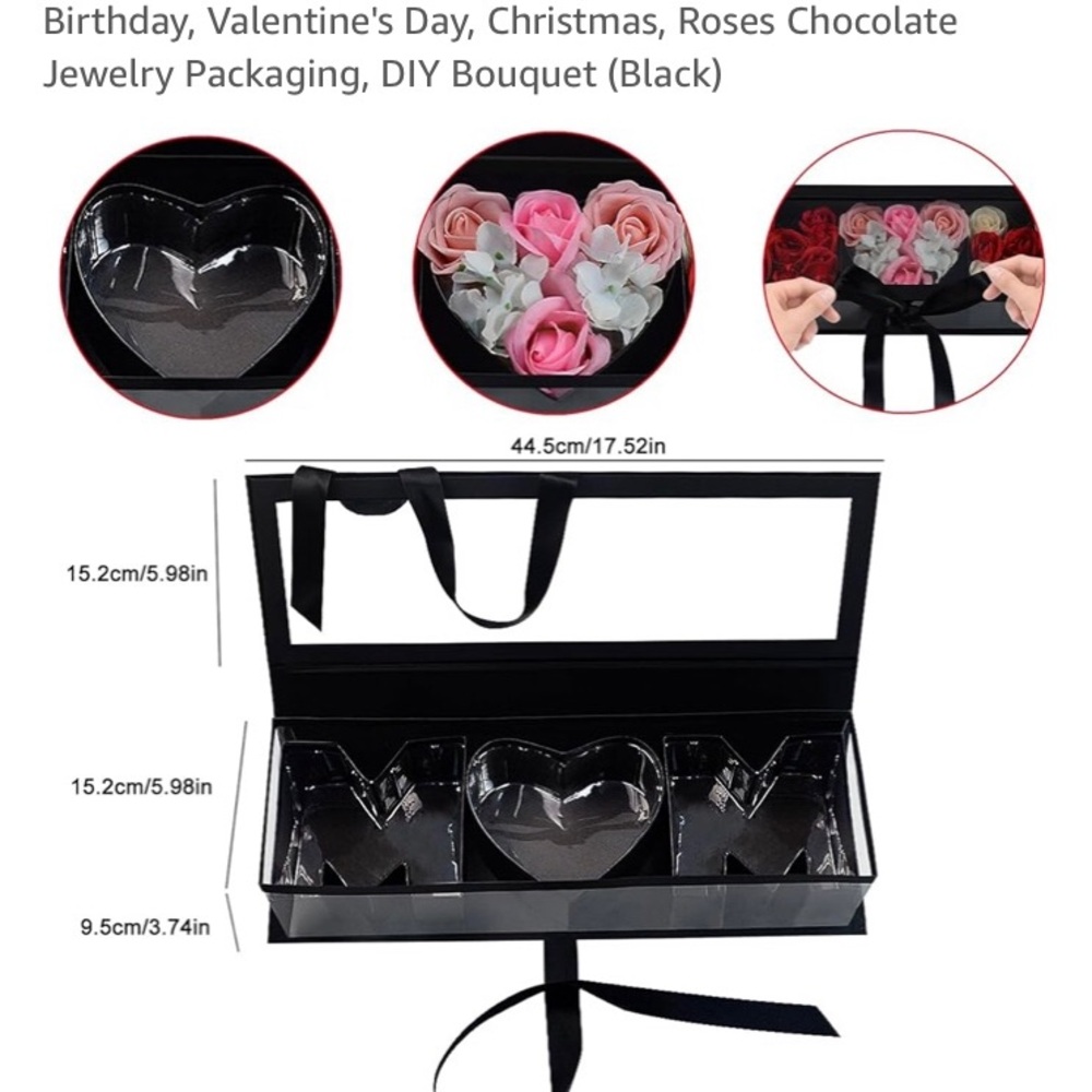 Black DIY Bouquet Gift Box with Heart and MOM Design